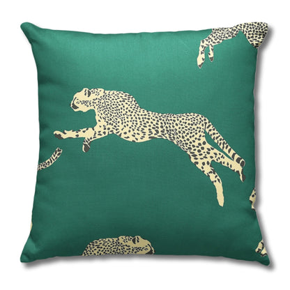 Leaping Cheetah Pillow | Evergreen