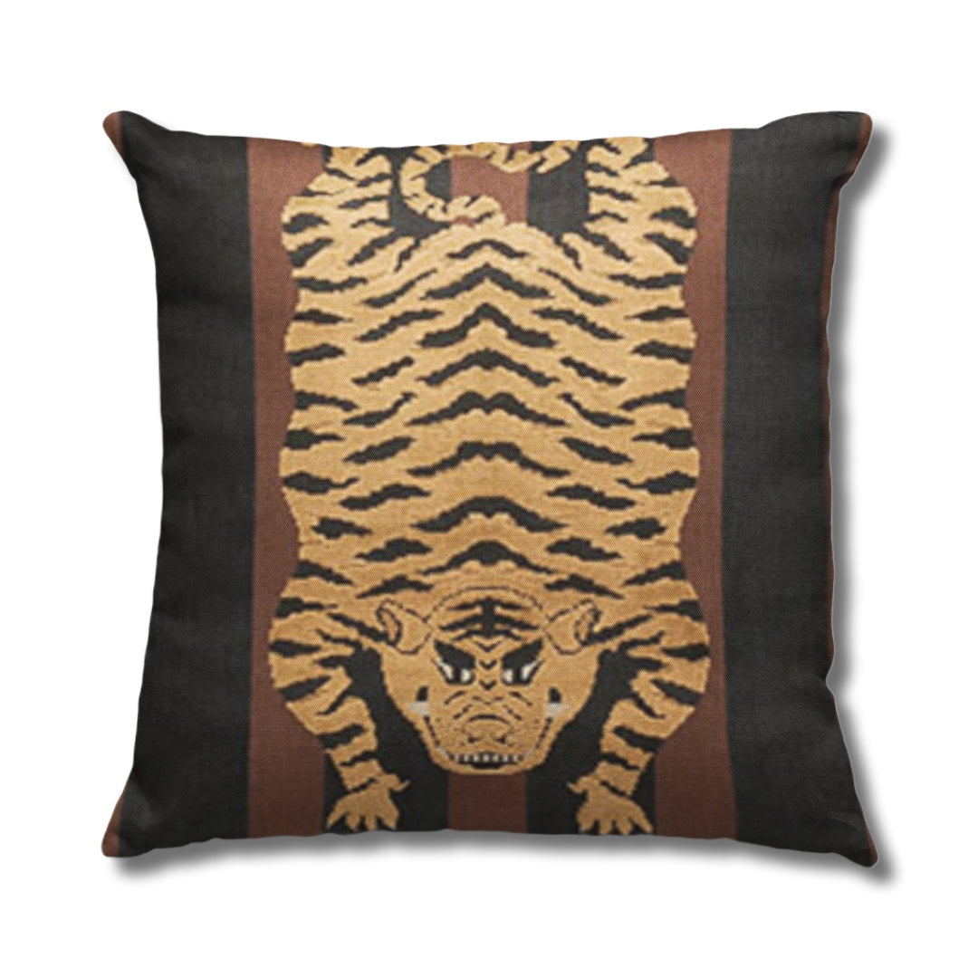 Tibetan Tiger Accent Pillow - Brown & Black