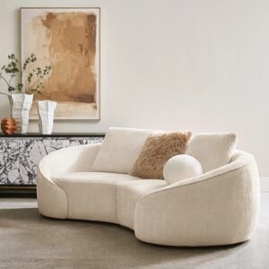 Chenille Sectional Sofa with Curved Design and Foam Cushions