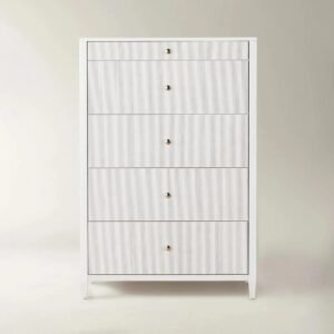 Tall Dresser with Reeded Drawer Fronts and Metal Hardware