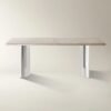 Dining table with travertine marble top and metal base