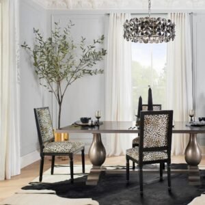 Dining Chair with Upholstered Seat and Fluted Wooden Legs