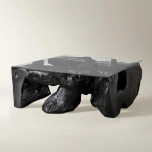 Coffee Table with Acacia Root Design and Resin Stone Finish