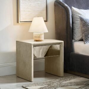 Nightstand with Mirrored Drawer Front and Soft-Close Storage