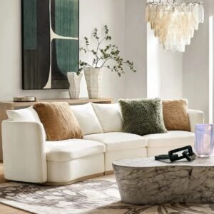 Curved Chenille Sofa with Triple Layer Cushions