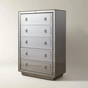 Five Drawer Chest with Mirrored Panels and Ring Pull Handles