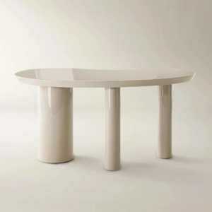 Lacquered desk with cylindrical base engineered wood frame