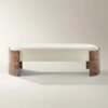 Bench with Chenille Upholstery and Burl Wood Panels