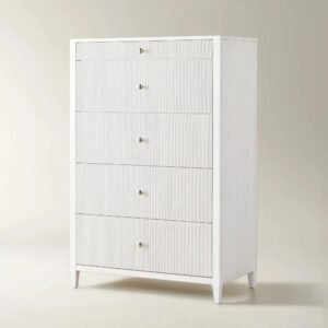 Tall Dresser with Reeded Drawer Fronts and Metal Hardware