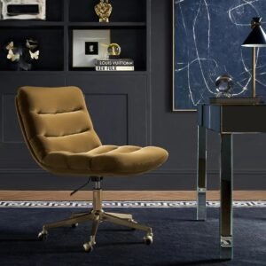 Desk chair with velvet upholstery adjustable height swivel base