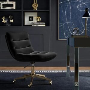 Desk chair with velvet upholstery adjustable height swivel base