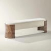Bench with Chenille Upholstery and Burl Wood Panels