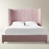 Platform Bed with Wingback Headboard and Pleated Upholstery