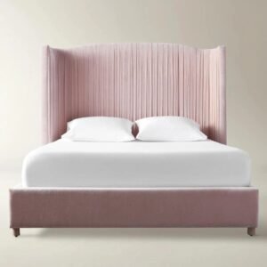 Platform Bed with Wingback Headboard and Pleated Upholstery