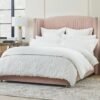 Platform Bed with Wingback Headboard and Pleated Upholstery