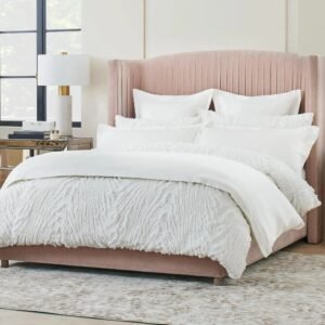 Platform Bed with Wingback Headboard and Pleated Upholstery