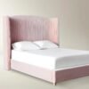 Platform Bed with Wingback Headboard and Pleated Upholstery