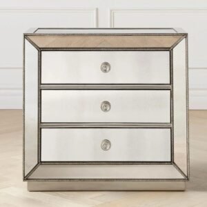 Three Drawer Chest with Mirrored Panels and Beaded Trim