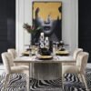 Dining table with travertine marble top and metal base