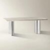 Dining table with travertine marble top and metal base