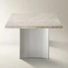Dining table with travertine marble top and metal base