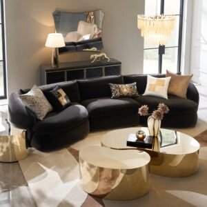 Modular Velvet Sectional Sofa with Curved Silhouette