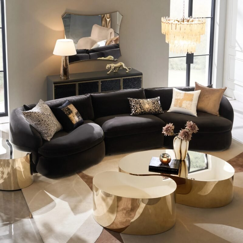 Modular Velvet Sectional Sofa with Curved Silhouette