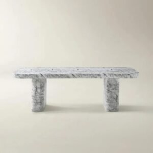 Dining table with marble look fiber concrete top large span