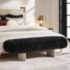 Bench with Faux Fur Upholstery and Rubberwood Base