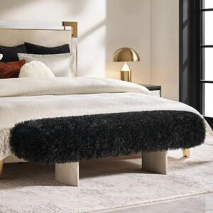 Bench with Faux Fur Upholstery and Rubberwood Base