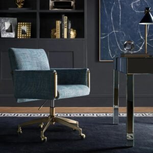 Desk chair with woven upholstery adjustable height metal base