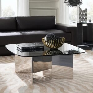 Coffee Table with Tempered Glass Top and Metal Base