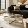 Oval Coffee Table with Glass Top and Storage Shelf