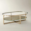 Oval Coffee Table with Glass Top and Storage Shelf