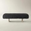 Bench with Faux Fur Upholstery and Rubberwood Base