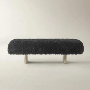 Bench with Faux Fur Upholstery and Rubberwood Base