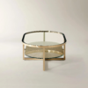 Oval Coffee Table with Glass Top and Storage Shelf
