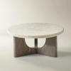 Coffee Table with Travertine Top and Ash Wood Base