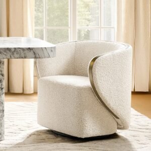 Accent Chair with Boucle Upholstery and Swivel Base