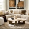 Chenille Sectional Sofa with Curved Design and Foam Cushions