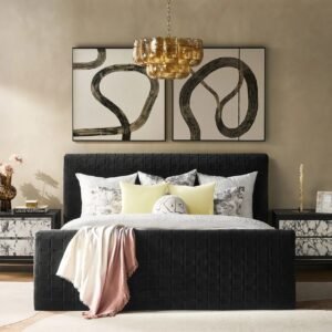 Upholstered Bed with Quilted Headboard and Metal Accents