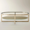 Oval Coffee Table with Glass Top and Storage Shelf